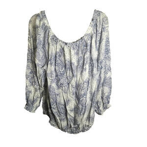 Tommy Hilfiger Top Women's White Blue Paisley Long Sleeve Off Shoulder Sz L